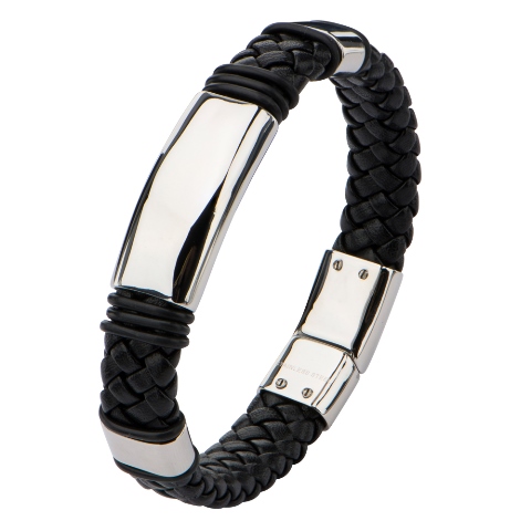 Leather Stainless Steel Bracelet, Black