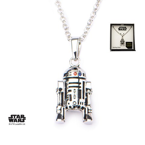 Swr23dpnk02sil R2d2 925 Sterling Silver Pendant With Cz 3d, Blue & Red - 18 With 2 In. Extender Chain