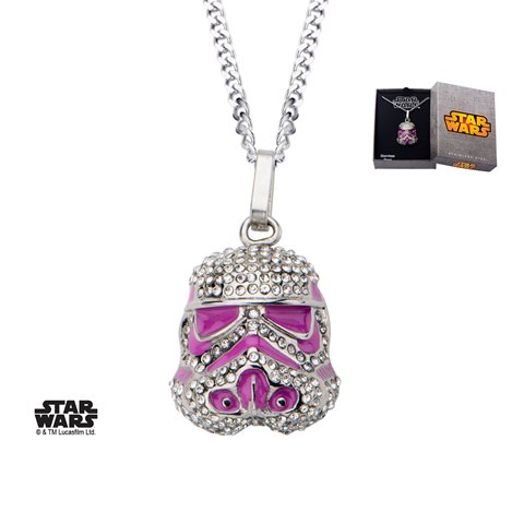 Swtwstpnk01cp18 Stormtrooper Enamel Stainless Steel Gemstone Pendant Necklace, Pink