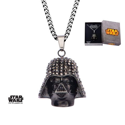 Swtwdvpnk01k Darth Vader Ip Stainless Steel Gemstone Pendant Necklace, Black & Clear