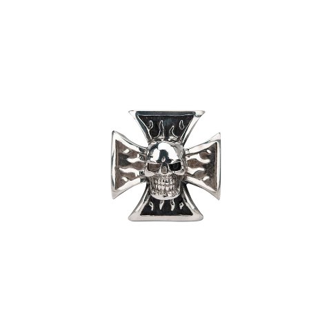 Oxidized Iron Cross Stainless Steel Ring With Skull, Black - 11 In.
