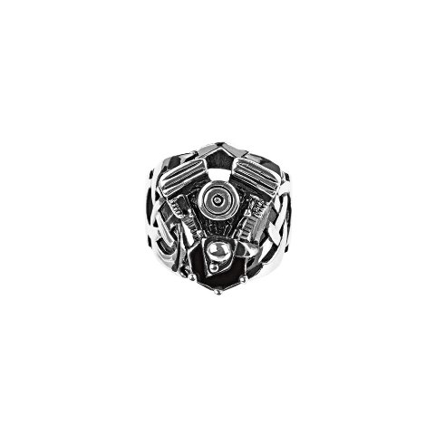 Oxidized Stainless Steel Ring With Large Engine Look, Black - 11 In.