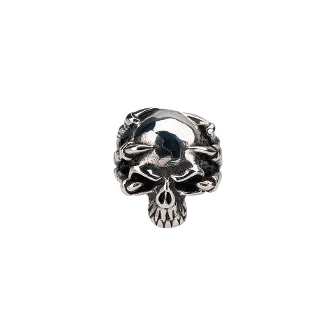 Oxidized Skull Stainless Steel Ring With Claws, Black - 11 In.