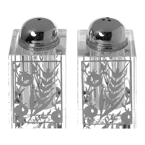 Shonfeld Crystal 128104 3 In. Crystal Salt & Pepper Shaker Set With Broken Glass Style & Barely Silver Design