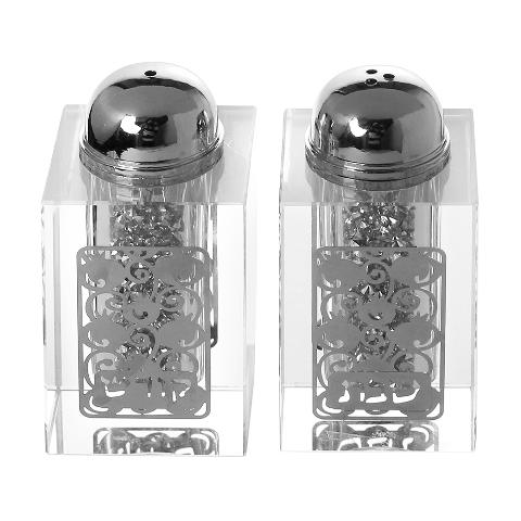 Shonfeld Crystal 15386 3 In. Crystal Salt & Pepper Shaker Set With Broken Glass Style & Silver Design