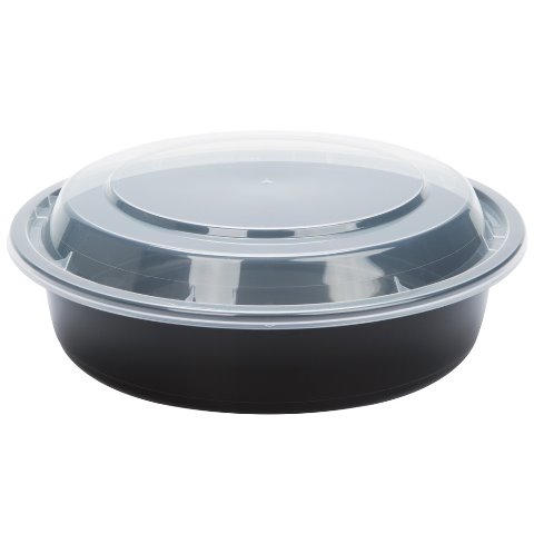 48new 9 X 1.5 In. 48 Oz Round Black Plastic Container With Translucent Lid, Case 150 - 3 Case Of 50 Combos