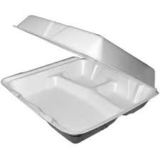 9 X 9 X 3 In. White Foam 3-compartment Hinge Container