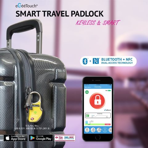 Smart Travel Padlock With Patented Dual Access Technologies Nfc Plus Bt, Vicinity Tracking - Black