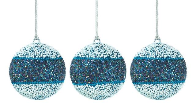 10017589 True Blue Beaded Ball Ornament Trio