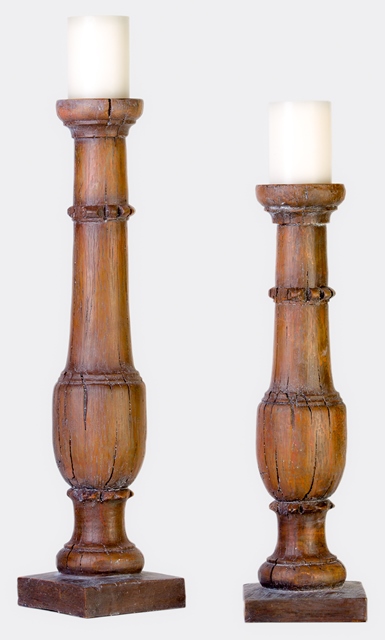 Cs77530 20 In. & 24 In. Brown Rustic Wood Candleholder Set