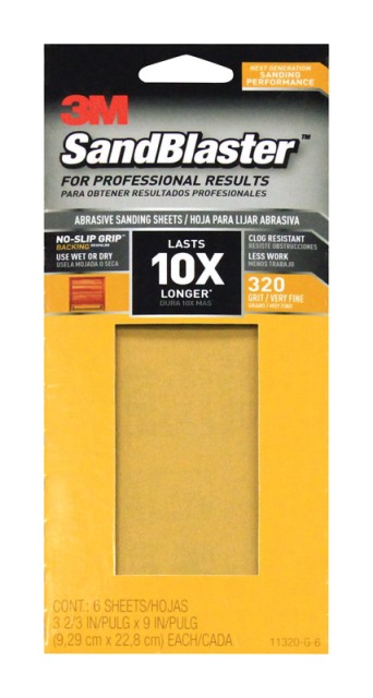 11320-g-6 1 By 3 Sanding Sheet Sandpaper With No Slip Grip Backing 320 Grit -