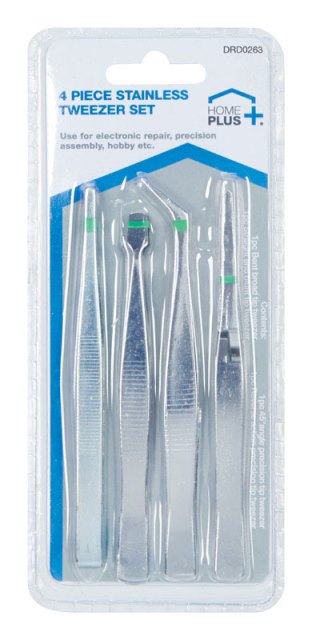 Drd0263 Assorted Tweezers Stainless Steel 4 Per Case - Pack Of 12
