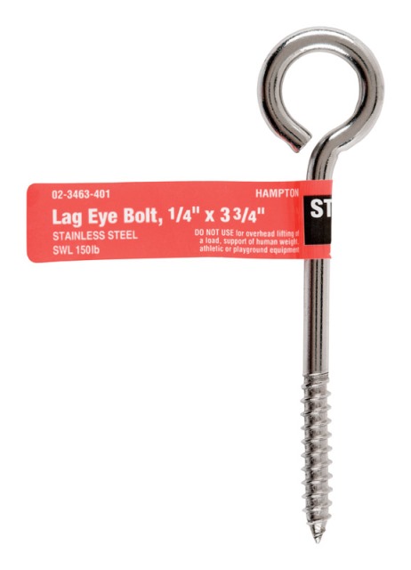 02-3463-401 Lag Eye Bolt Stainless Steel Screw 0.25 X 3.75 In. - Pack Of 5