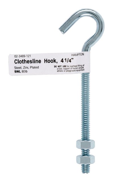 02-3489-121 Clothesline Bolt Hook 0.25 X 4.25 In. - Pack Of 10