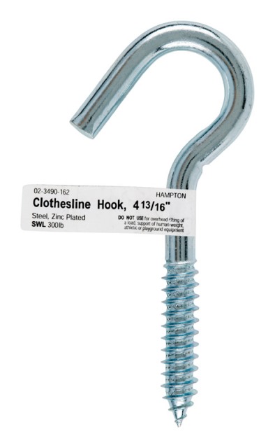 02-3490-162 Clothesline Bolt Hook 0.437 X 4.81 In. - Pack Of 10