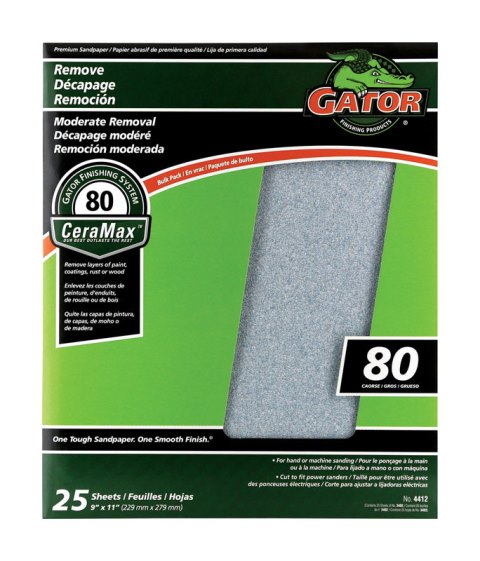 3402 Aluminum Oxide Sandpaper 80 Grit - 11 X 9 In. - Pack Of 25