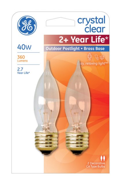 22813 40 Watt Bent Tip Long Life Postlight Decorative Bulb 120 Volt