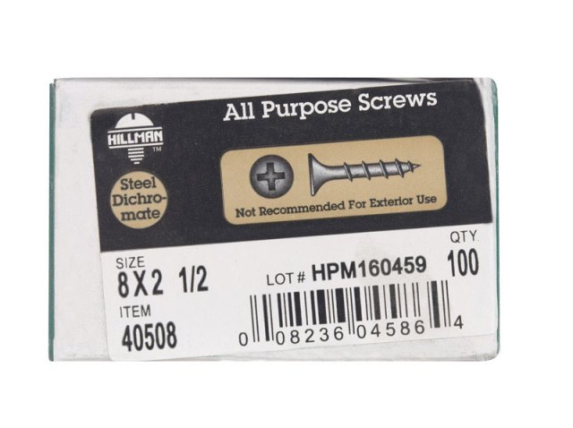 40508 8 X 2.5 In. Phillip All Purpose Zinc & Yellow Dichromate Wood Screws