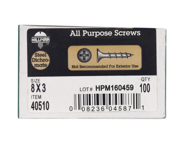 40510 8 X 3 In. Phillip All Purpose Zinc & Yellow Dichromate Wood Screws