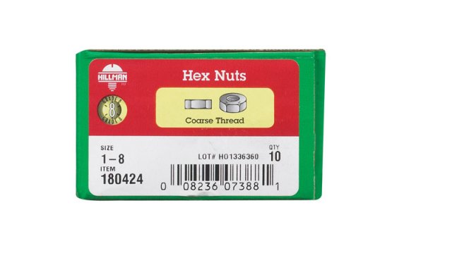 180424 1-8 In. Hex Nut Tri Alloy