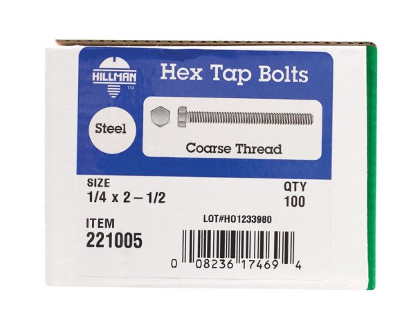 221005 0.25 X 2.5 In. Hex Tap Bolt Box Of 100