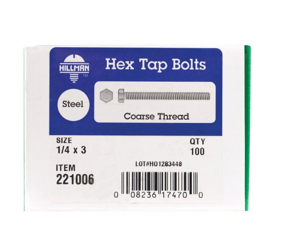 221006 0.25 X 3 In. Hex Tap Bolt Box Of 100
