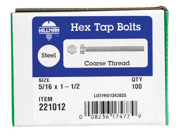 221012 0.312 X 1.5 In. Hex Tap Bolt Box Of 100