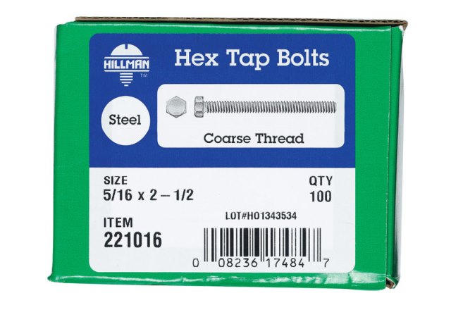 221016 0.312 X 2.5 In. Hex Tap Bolt Box Of 100