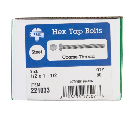 221033 0.5 X 1.5 In. Hex Tap Bolt Box Of 50