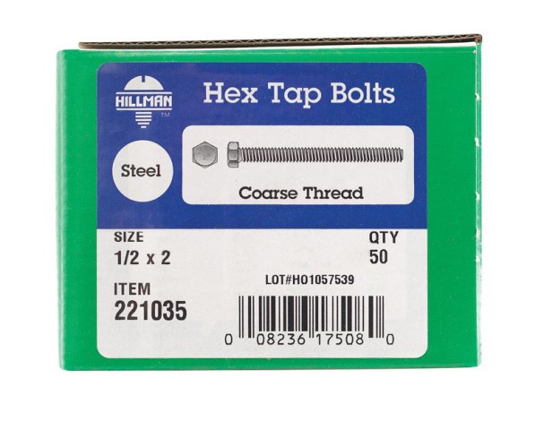 221035 0.5 X 2 In. Hex Tap Bolt Box Of 50
