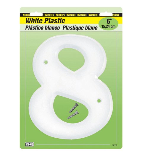 Hy-ko 30308 6 In. Number 8 Plastic White - Pack Of 5
