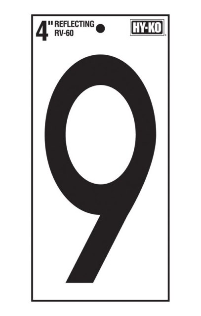Hy-ko Rv-60-9 Number 9 Vinyl Lettering Reflective House 4 In. - Pack Of 10
