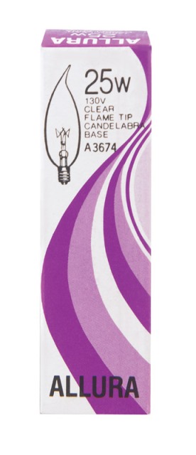 03674 25 Watt 130v Flame Tip Chandelier Decorative Bulb - Pack Of 25