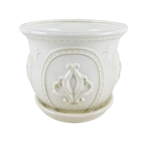 Cr10152-06d Ceramic Ornate Planter White - 6 In. - Pack Of 4