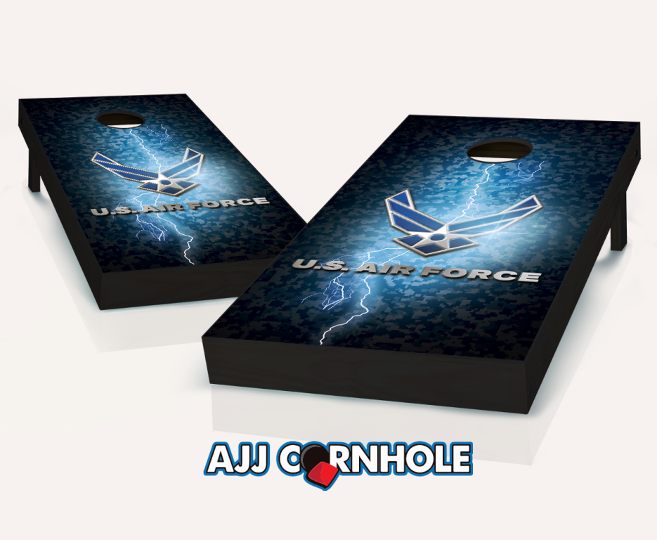 Ajjcornhole 107-airforcelightning Us Air Force Lightning Theme Cornhole Set With Bags - 8 X 24 X 48 In.