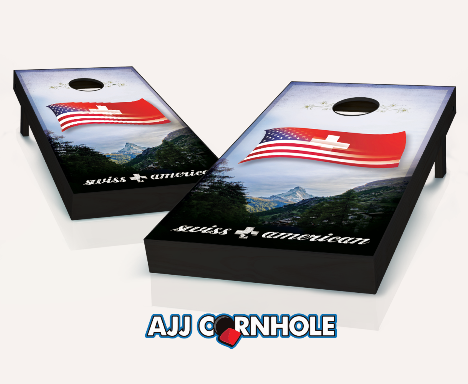Ajjcornhole 107-swissamerican Swiss American Theme Cornhole Set With Bags - 8 X 24 X 48 In.