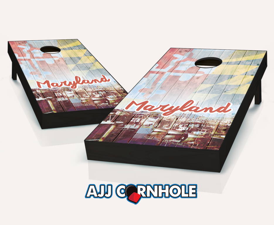 Ajjcornhole 107-vintagemaryland Vintage Maryland Theme Cornhole Set With Bags - 8 X 24 X 48 In.