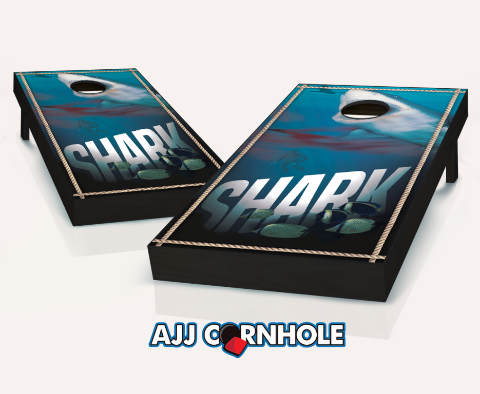 Ajjcornhole 107-shark Shark Theme Cornhole Set With Bags - 8 X 24 X 48 In.