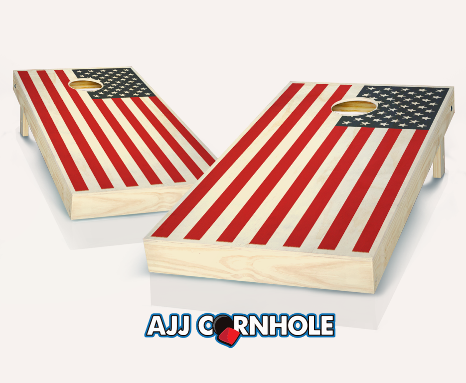 Ajjcornhole 109-stained2coloramericanflag 2 Color American Flag Theme Cornhole Set With Bags - 8 X 24 X 48 In.