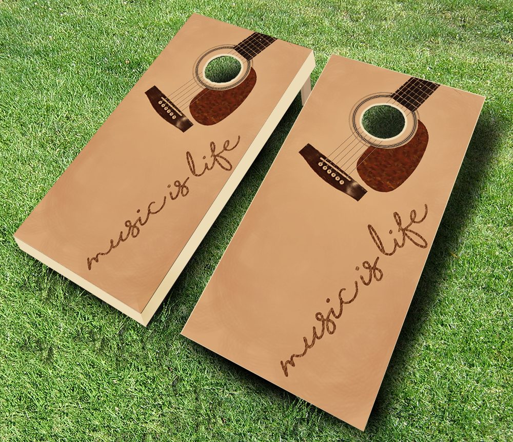 Ajjcornhole 109-musicislife Music Is Life Ebony Stained Theme Cornhole Set With Bags - 8 X 24 X 48 In.