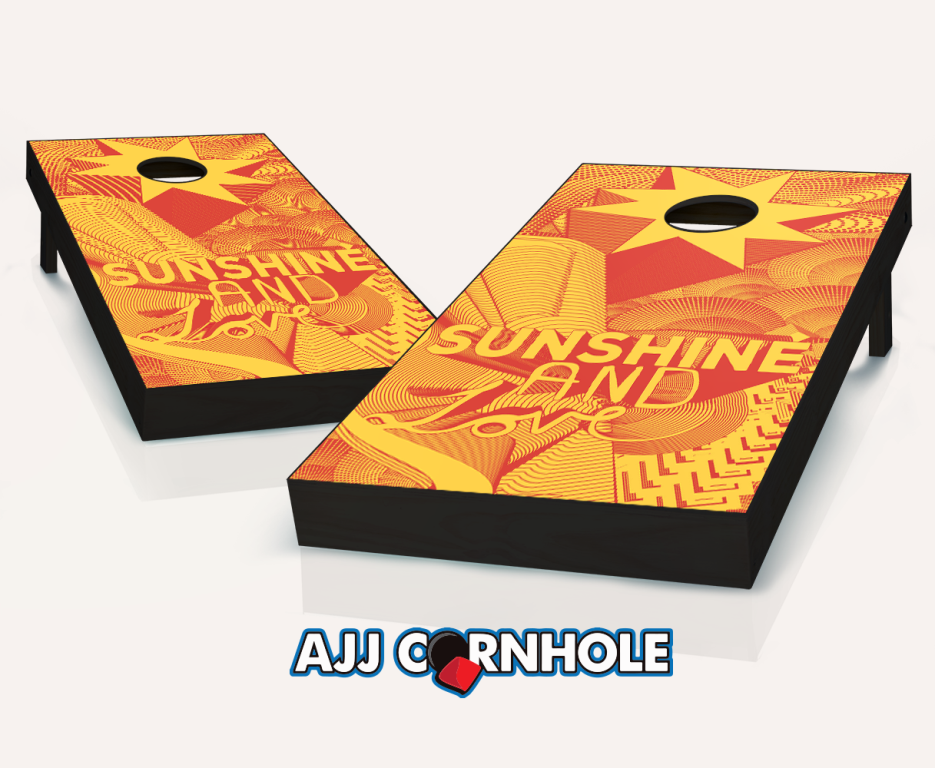Ajjcornhole 109-sunshineandlove Sunshine & Love Ebony Stained Theme Cornhole Set With Bags - 8 X 24 X 48 In.