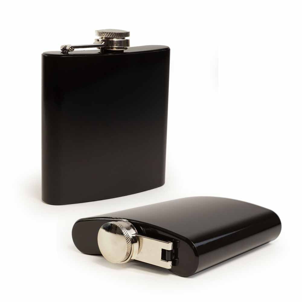 Tuff Luv I13-3 6 Oz Modern Style Hip Flask, Smooth Black Gloss - Stainless Steel