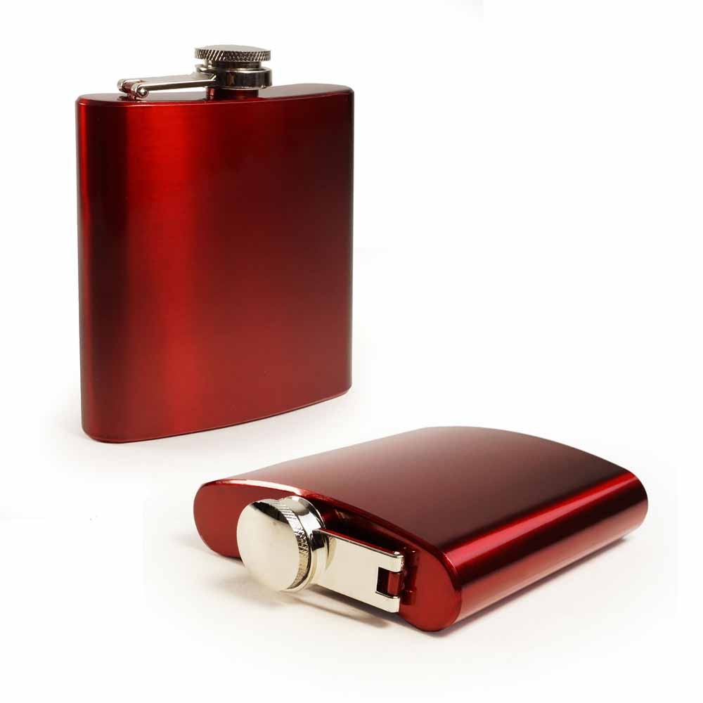 I13-4 6 Oz Modern Style Hip Flask, Smooth Crimson Red Gloss - Stainless Steel