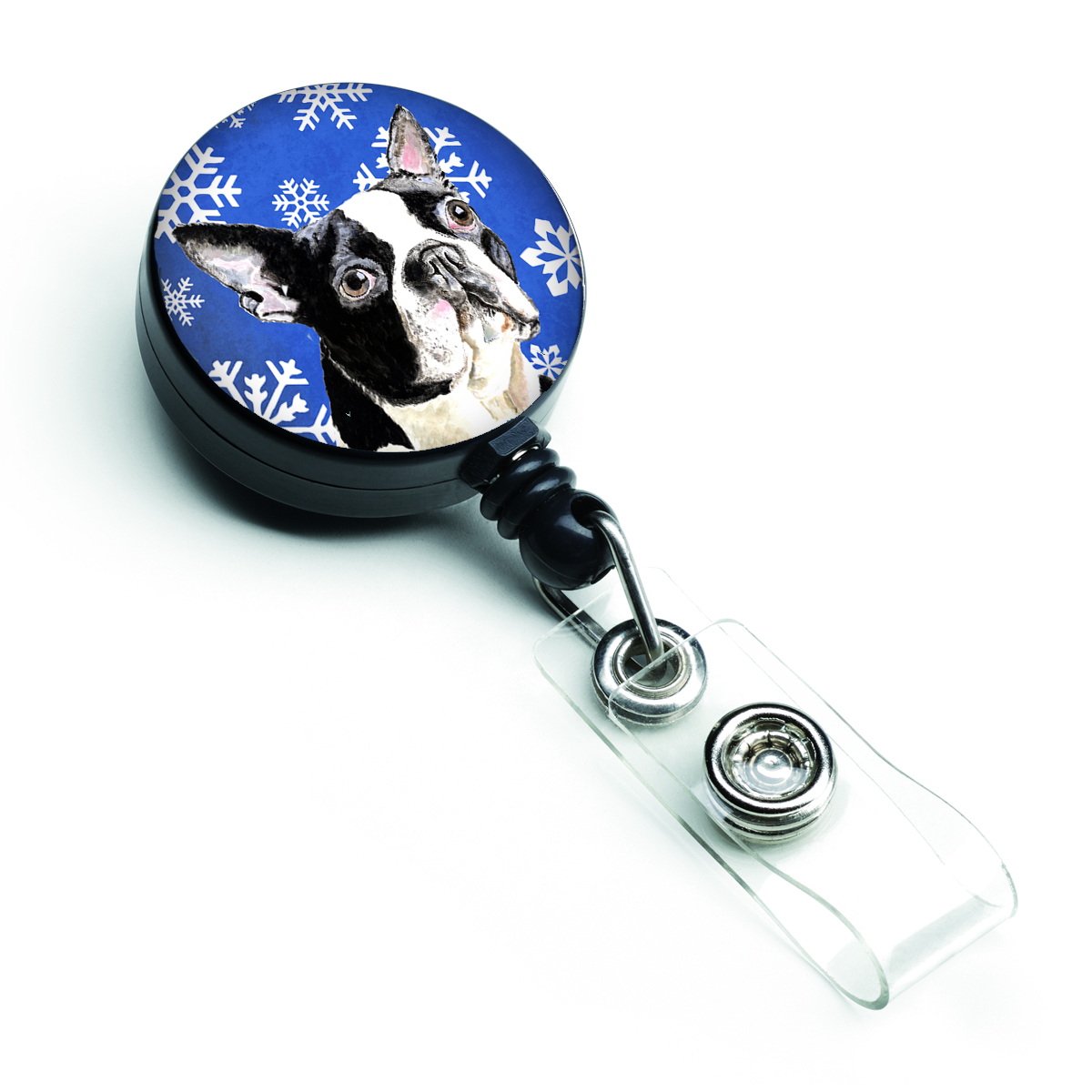 Carolines Treasures SC9360BR Boston Terrier Winter Snowflakes Holiday Retractable Badge Reel Carolines Treasures SC9360BR Boston Terrier Winter Snowflakes Holiday Retractable Badge Reel