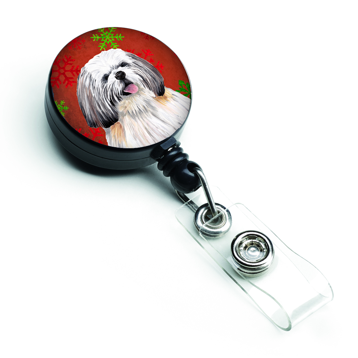Carolines Treasures SC9423BR Shih Tzu Red & Green Snowflakes Holiday Christmas Retractable Badge Reel Carolines Treasures SC9423BR Shih Tzu Red & Green Snowflakes Holiday Christmas Retractable Badge Reel