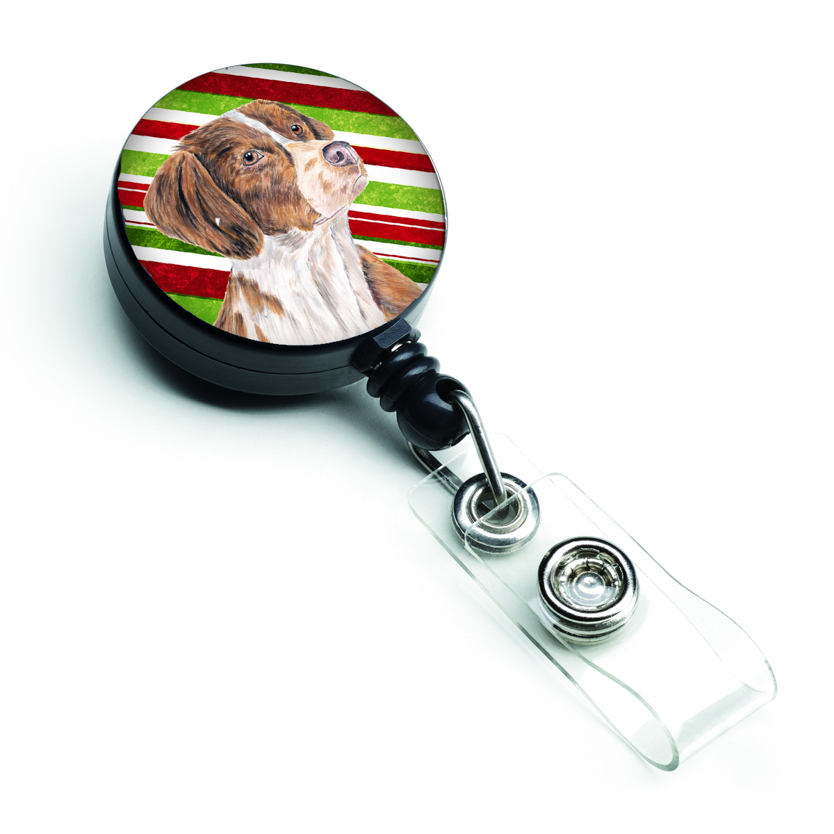 Carolines Treasures SC9349BR Brittany Candy Cane Holiday Christmas Retractable Badge Reel Carolines Treasures SC9349BR Brittany Candy Cane Holiday Christmas Retractable Badge Reel