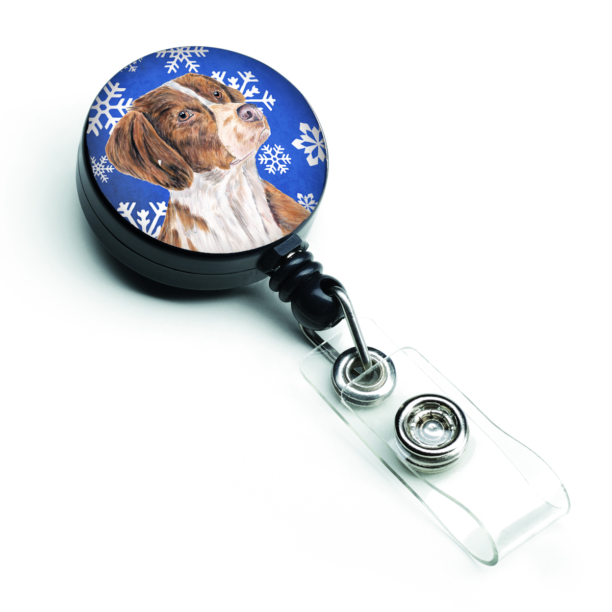 Carolines Treasures SC9389BR Brittany Winter Snowflakes Holiday Retractable Badge Reel Carolines Treasures SC9389BR Brittany Winter Snowflakes Holiday Retractable Badge Reel