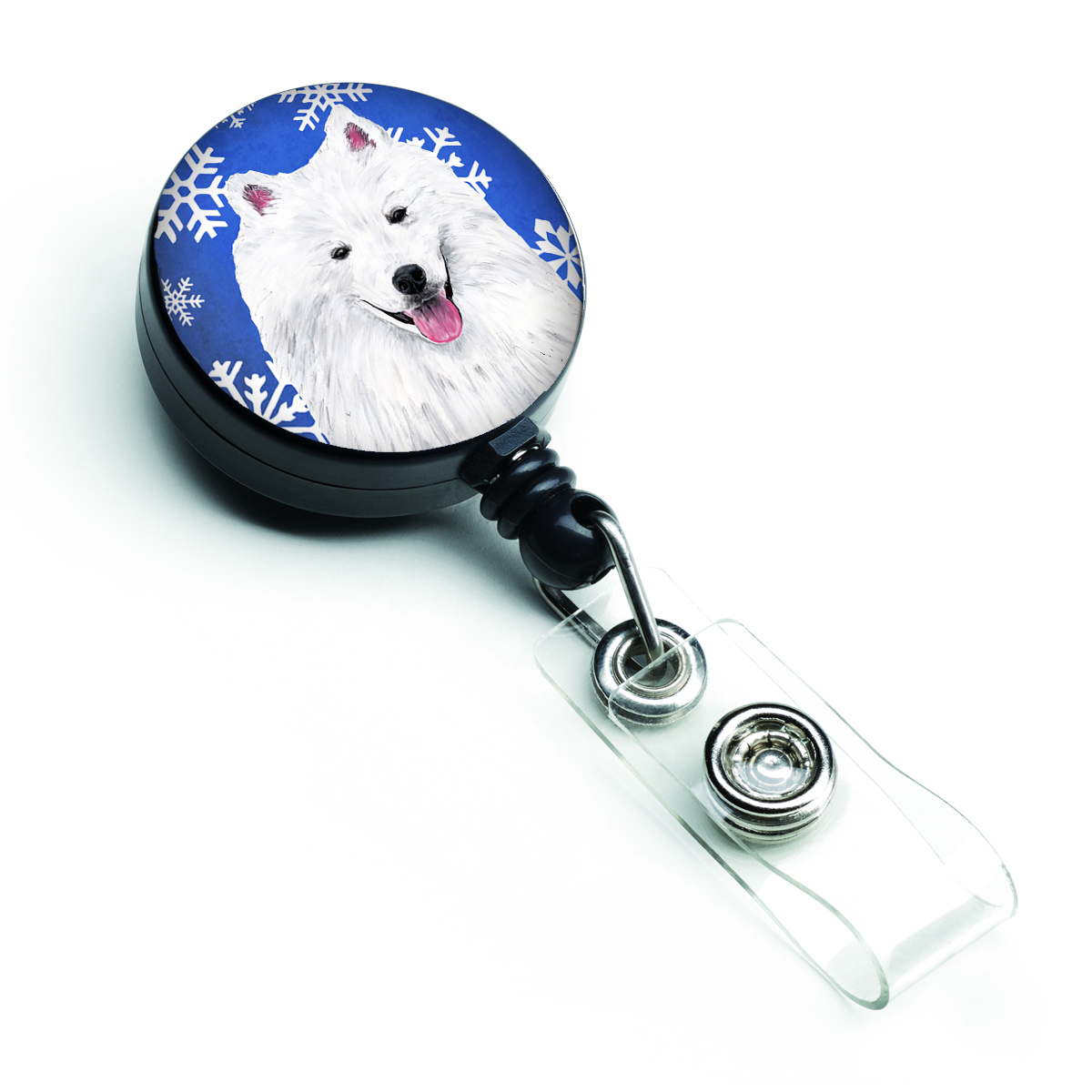 Carolines Treasures SC9379BR American Eskimo Winter Snowflakes Holiday Retractable Badge Reel Carolines Treasures SC9379BR American Eskimo Winter Snowflakes Holiday Retractable Badge Reel