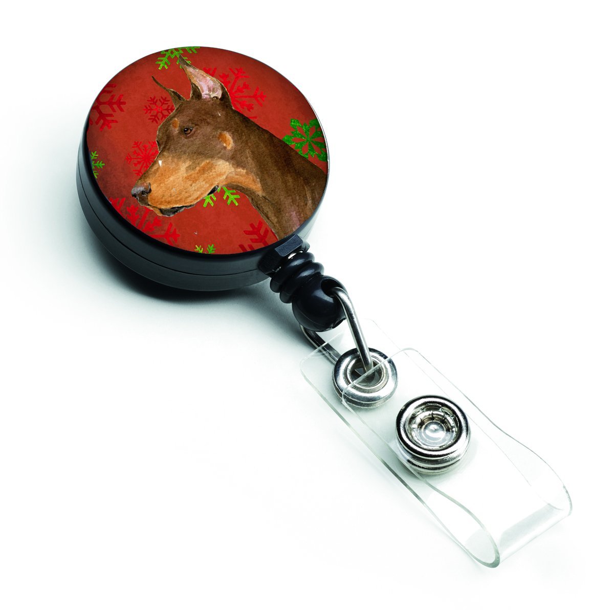 Carolines Treasures SS4675BR Doberman Red & Green Snowflakes Holiday Christmas Retractable Badge Reel Carolines Treasures SS4675BR Doberman Red & Green Snowflakes Holiday Christmas Retractable Badge Reel