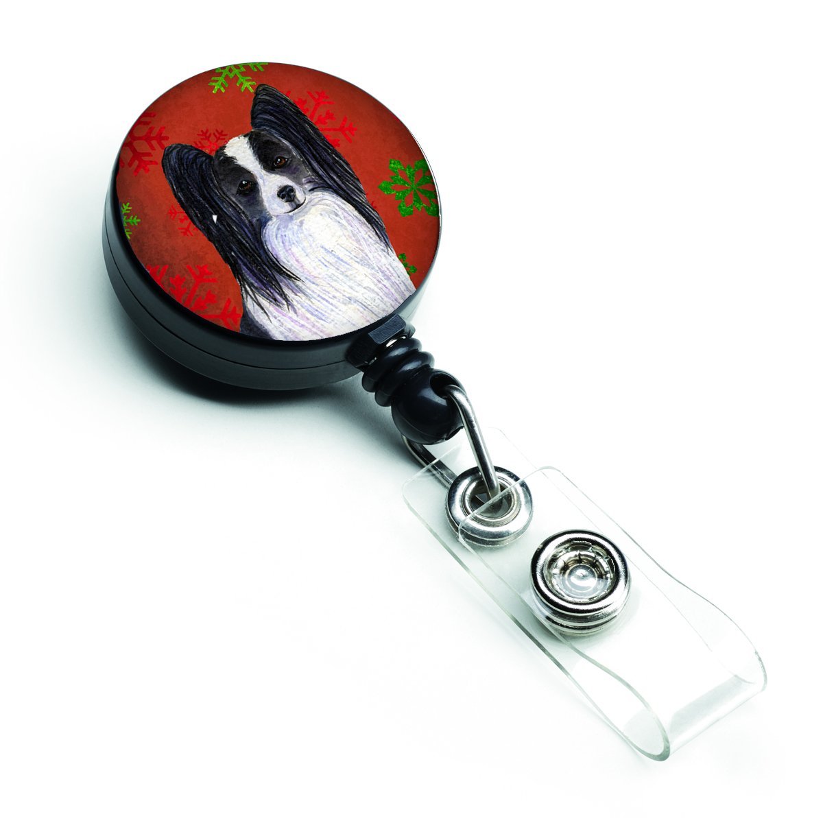 Carolines Treasures SS4712BR Papillon Red & Green Snowflakes Holiday Christmas Retractable Badge Reel Carolines Treasures SS4712BR Papillon Red & Green Snowflakes Holiday Christmas Retractable Badge Reel